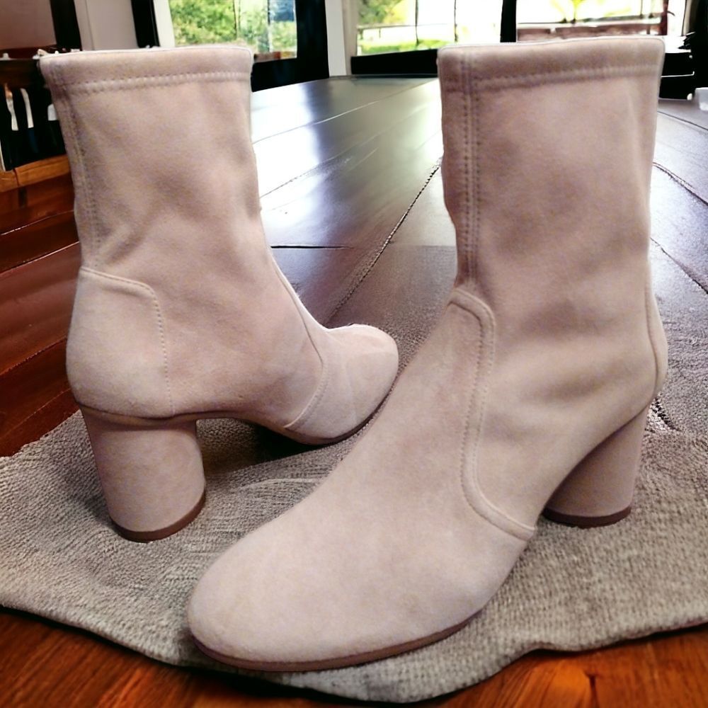 NWOT Stuart Weitzman Margot 75 Dolce Taupe Stretch Suede Ankle Booties,Sz. 6.5